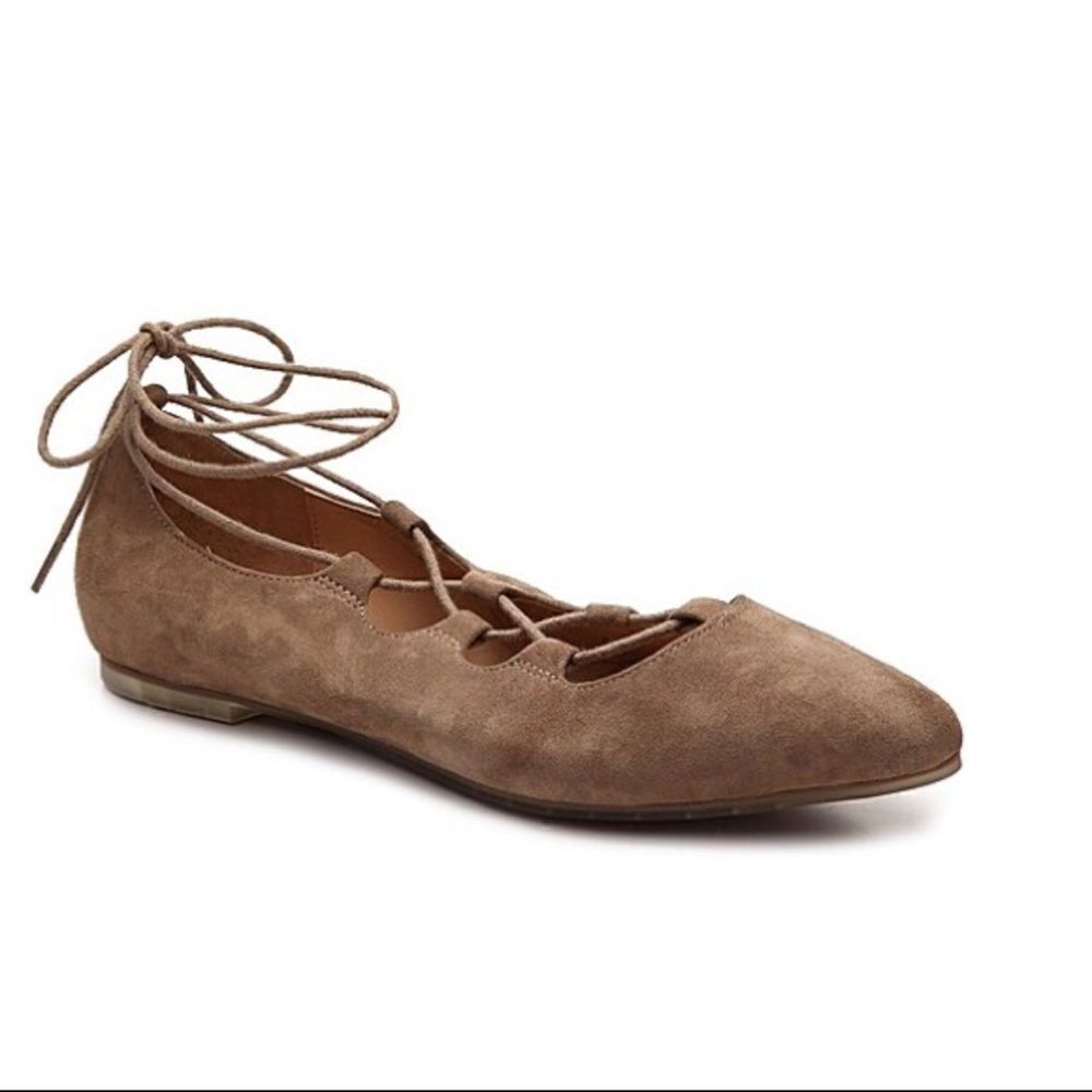 Me Too Amber Lace Up Tan Leather Suede Flats 10